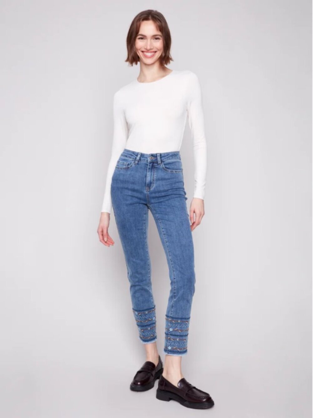 Charlie B Mid Rise Hem Embroidered Jean  Size 10